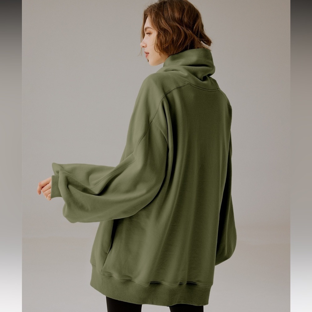 Nap Boxy Turtleneck Olive Green Sweatshirt - Picture 1 of 9